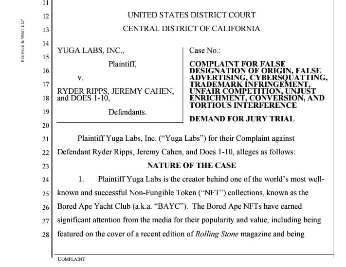 BAYC sues Ryder Ripps