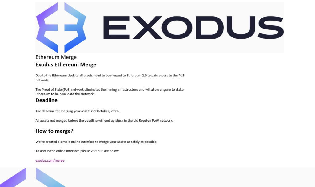 Scam Exodus Wallet email